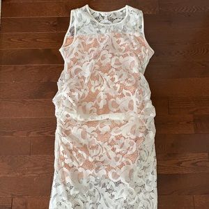 Ripe Maternity Dress Nude with White Lace Overlay